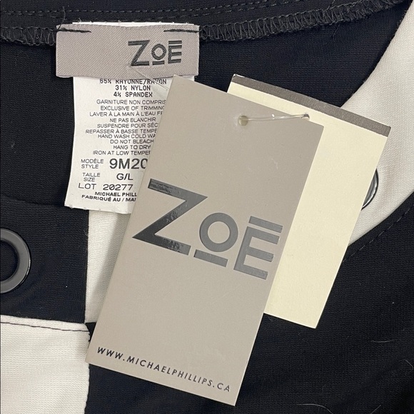 ZOE Color Block Sleeveless Shift Dress Grommet Neck  Black & WhiteSize L - Picture 7 of 9